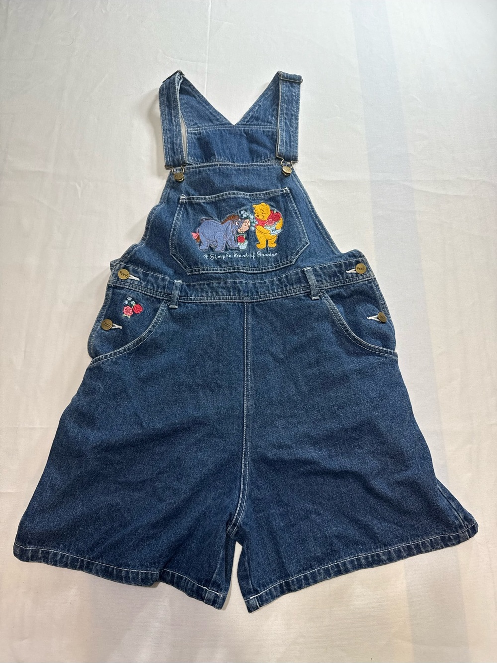 Vintage Disney Winnie The Pooh Denim Overalls Embroidered 90s Women’s Size Mediu